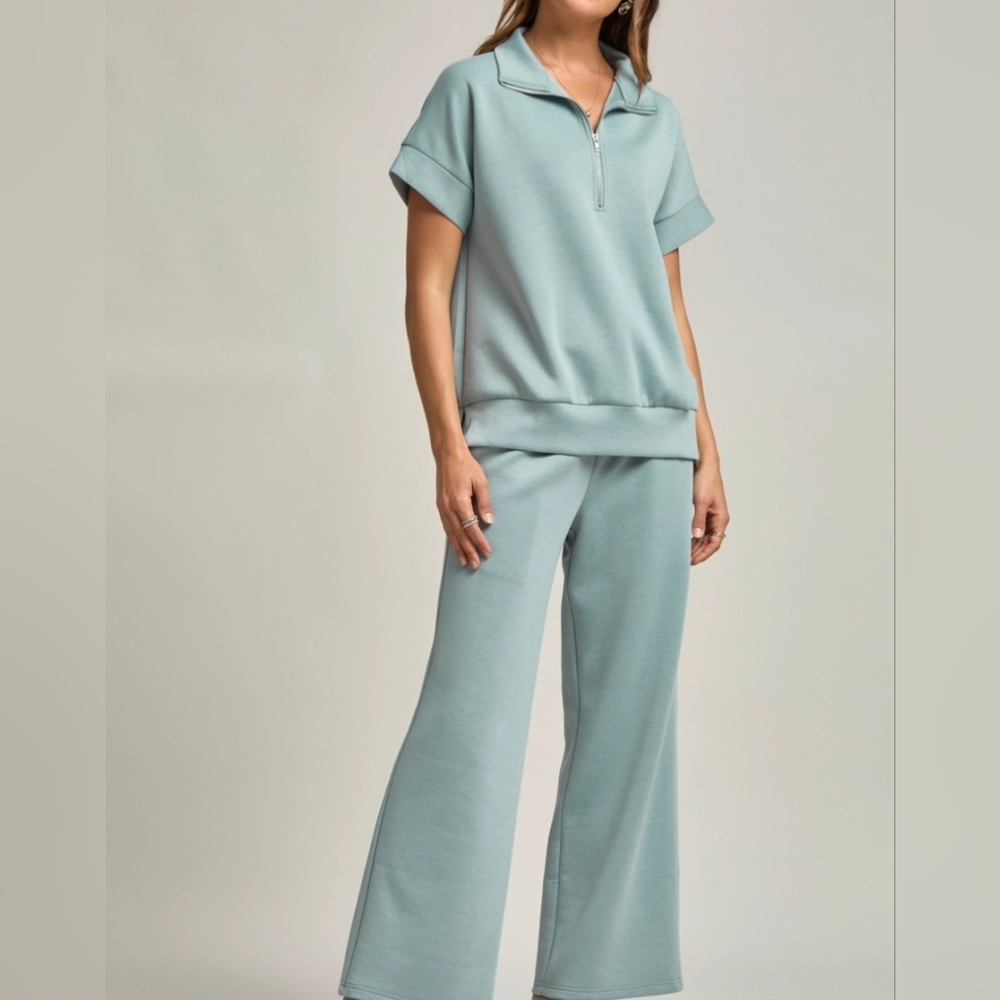 #61784 🚨 SALE 🛑S,L,XL Short Sleeve Quarter Zip+Pants Modal 2pc Set